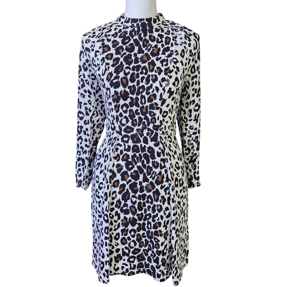 A.L.C. Leopard Print Silk Dress Mock Neck Long Sleeve Animal Print Size 2